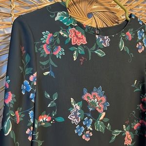 Hobbs London Long Bell Sleeve Sheath Dress - Dark Green Floral - Size 6